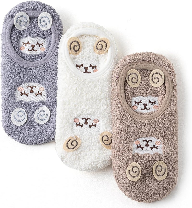 AmazingStone 3Pairs Cozy Winter Fuzzy Socks for Women With Grip Anti-Slip Fluffy Plush House Warm Ankle Socks - Image 1